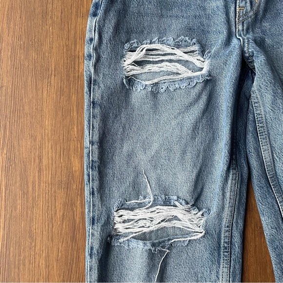 Free People Women’s 27 Denim Jeans Lita Straight Leg Fray Distressed Ripped - Picture 4 of 16